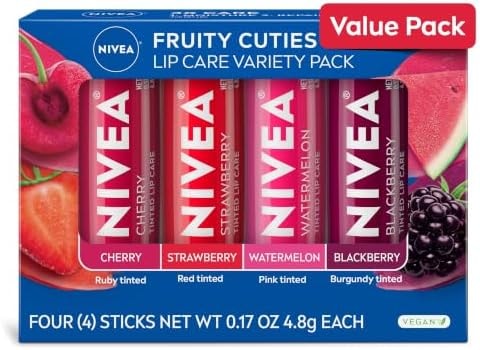 NIVEA Lip Care, Fruity Cuties Lip Balm Variety Pack, 4 x 0.17 OZ