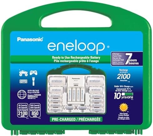 Eneloop Panasonic K-KJ17MC124A Super Power Pack 12AA, 4AAA, 2 C Adapters, 2 D Adapters, Advanced Individual Battery Charger and Plastic Storage