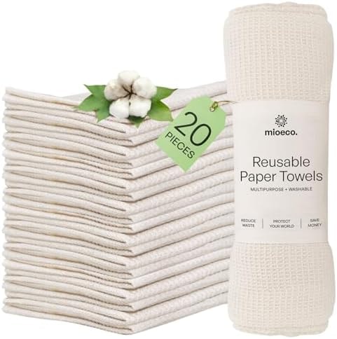 mioeco 20 Pack Reusable Kitchen Paper Towels, Organic Dish Cloths
