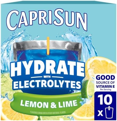 Capri Sun Hydrate Electrolytes Drink, 10 Pouches, Lemon and Lime, 6 oz