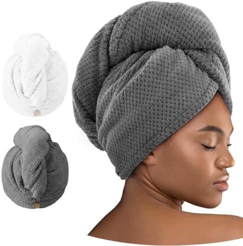 Umisleep 2 Pack Microfiber Hair Towel Wrap for Women Kids, 400 GSM Thicker