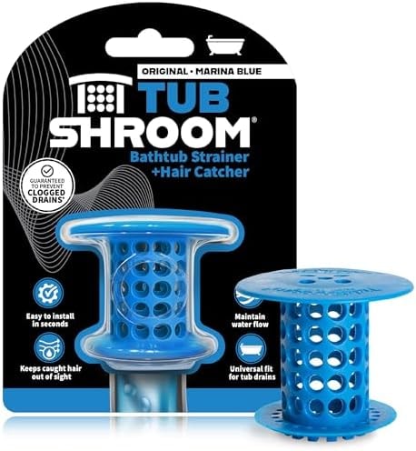 TubShroom Bathtub Drain Hair Catcher – In-Drain Tub Strainer & Clog Prevention Protector, Fits Standard 1.4”–1.75” Tub Drains, Easy Clean, Captures Human & Pet Hair out of Sight (Blue)