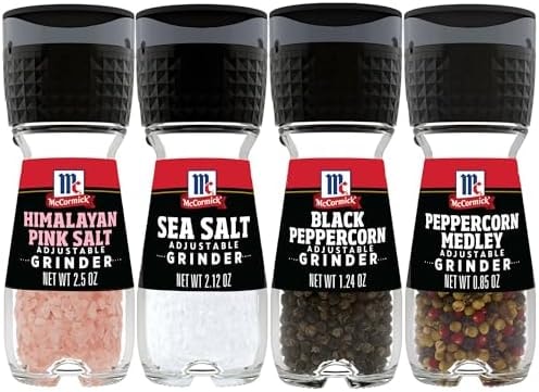 McCormick Grinder Essentials Variety Pack, Non GMO, Varieties Include Black Peppercorn, Himalayan Pink Salt, Peppercorn Medley & Sea Salt, 6.47 oz