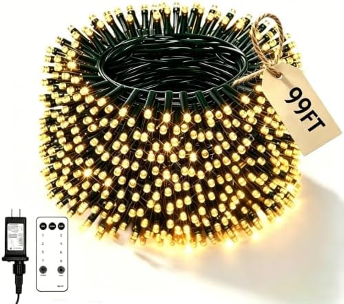 Ecoeve 99ft 100 LED Warm White Christmas Fairy String Lights, Remote