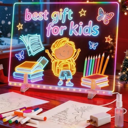 20'' Lumi LED Drawing Board for Kids- Erasable Acrylic Electronic White Boards, Drawing Tablet,6 Modes & 8 Colors Light Up Drawing Board,Kids Toy with 13 E Birthday Holiday Day Gifts for Girls & Boys