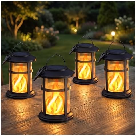 Otdair Solar Lanterns Outdoor Waterproof with Flickering Flame, 4 Pack