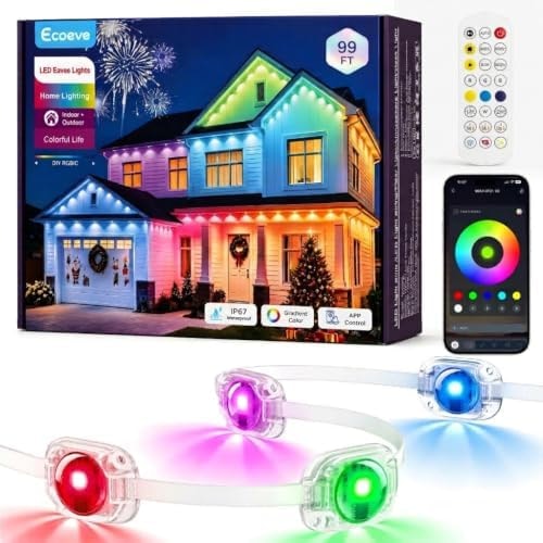 Ecoeve Permanent Outdoor Lights for House, 99ft RGB+IC Christmas LED Light