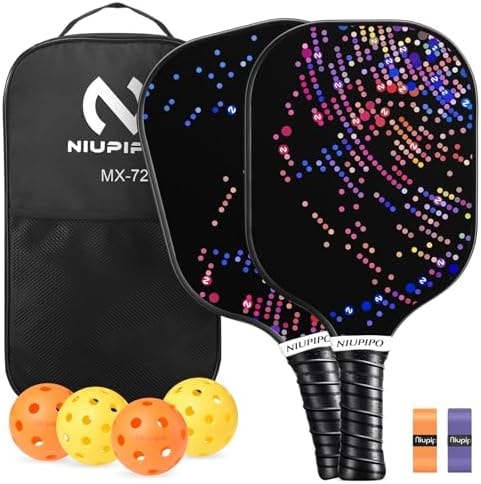 niupipo Pickleball Paddles, Fiberglass Surface Pickleball Set, Lightweight Pickle Ball Rackets 2 Pack with 2 Indoor & 2 Outdoor Pickleball Balls and 1 Bag, Pickleball Set of 2 for Men, Women, Beginner