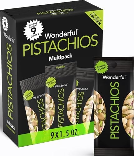 Wonderful Pistachios In Shell, Roasted & Salted Nuts, 1.5 Ounce Bag (Pack of 9), Protein Snacks, On-the-Go, Individually Wrapped Healthy Snacks for Adults