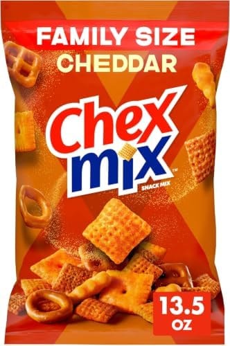 Chex Mix Cheddar Snack Mix, Savory Snack Bag, Family Size, 13.5 oz (Pack of 8)