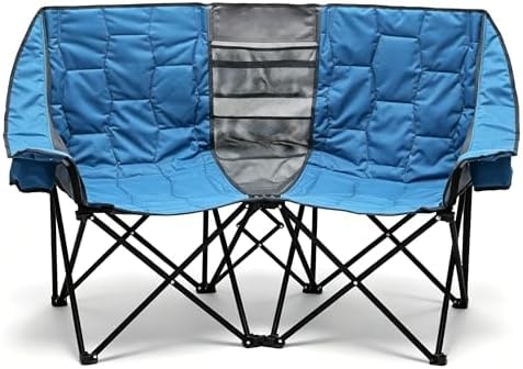 SUNNYFEEL Folding Double Camping Chair, Oversized Loveseat Chair, Heavy Duty Portable/Foldable Lawn Chair with Storage for Outside/Outdoor/Travel/Picnic, Fold Up Camp Chairs for Adults 2 People