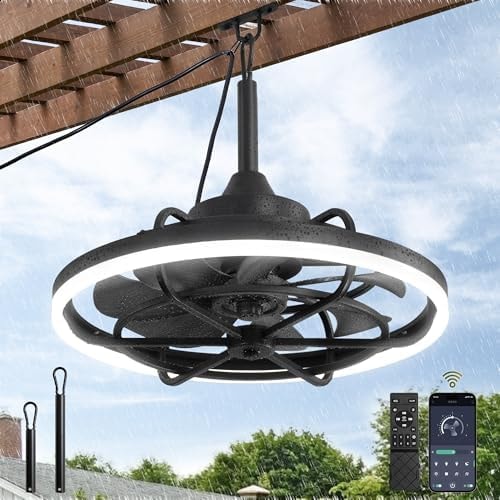 Fanbulous 20" Outdoor Ceiling Fan with Light, Waterproof Caged Gazebo Fan