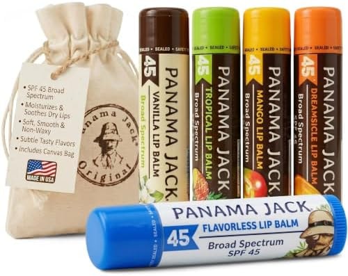 Panama Jack Sunscreen Lip Balm SPF 45 Broad Spectrum, Non-Waxy, 5 Pack