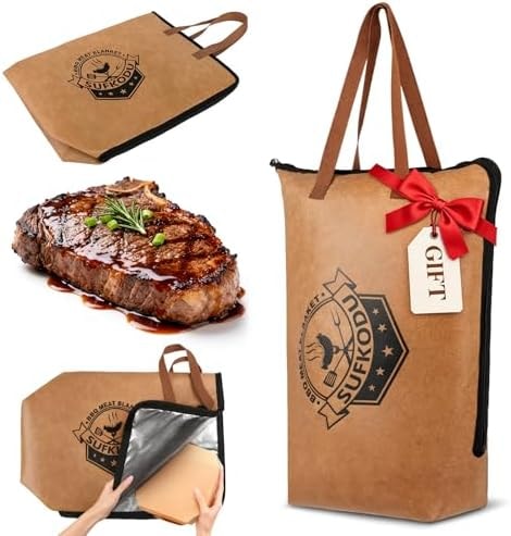 Sufkodu 21in Insulated BBQ Blanket for Resting Meat, Heavy-Duty Meat Resting Bag with Wide Mouth for Briskets, Pork, Turkey, Moisture Retention - Smoker Accessories, BBQ Gifts for Men