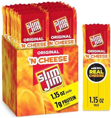 Slim Jim Meat Jerky Sticks & Cheese, Original Flavor, 1.15 oz., 14-ct