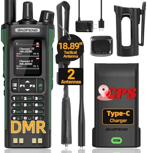 Baofeng Radio DM32 DMR Radio 10W Ham Radio Handheld Rechargeable Walkie Talkies Long Range DM32UV Two Way Radio NOAA Weather Radio with GPS, Copy Frequency Type-C Charging Battery with Radio Holster