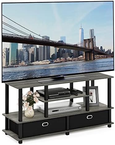 Furinno JAYA Large Stand for up to 55-Inch TV, French Oak, 47. 63(W) x 15. 55(H) x 22. 79(D) Inches., Grey/Black