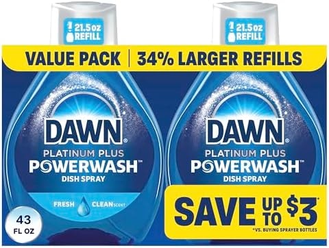 Dawn Powerwash Fresh Dish Spray, Liquid Dish Soap, Dish Soap Refill, Dish Detergent Liquid, 2 Refills, 2x21.5 Fl Oz