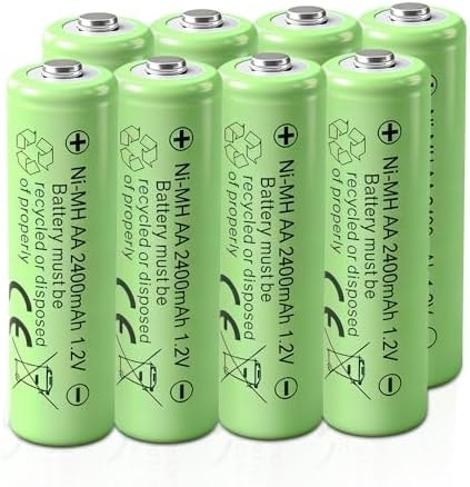 Rechargeable AA Batteries 1.2V Ni-MH 2400mAh Double A Battery for Outdoor Garden Solar Lights (8, Milliamp Hours, 2400)
