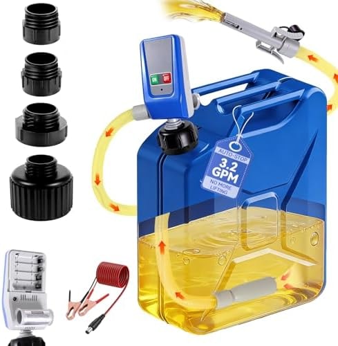 SINCEHOLY Electric Fuel Transfer Pump with Auto-Stop, 3.2 GPM Electric Gas Can Pumps, Battery/12V DC Powered, 4 Size Adapters, Leak-Proof Gasoline Diesel Kerosene Siphon Pump for Cars, Mowers, Boats