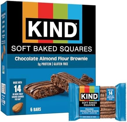 KIND Soft Baked Squares, Chocolate Almond Flour Brownie, Gluten Free, Healthy Snack Bars, 5g Protein, 6 Count