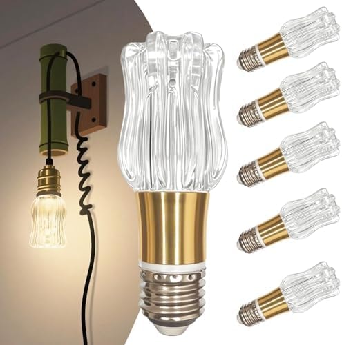 ELGOBST 6 Pack Unique Decorative Light Bulbs, 4000K Warm White LED Bulb Equivalent 30W, E26 Standard Base, Antique Crystal Clear Acrylic Light Bulbs for Chandeliers, Ceiling Fan, Wall sconces