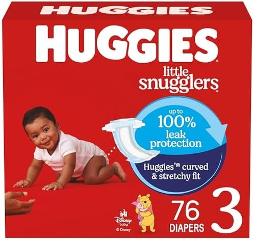 Huggies Size 3 Diapers, Little Snugglers Baby Diapers, Size 3 (16-28 lbs), 76 Count, Packaging May Vary
