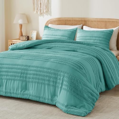 BEDELITE Boho Comforter Set Queen - Tufted Boho Bedding Set, Aqua
