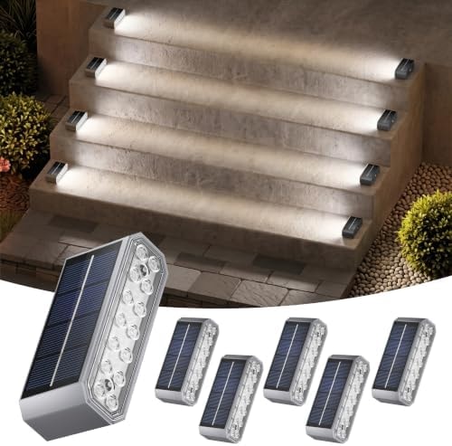NIORSUN Solar Step Lights, 6 Pack Outdoor Horizontal Lights for Steps, Deck, Stairs, Dock & Pathway - Bright 6000K Cool White, Auto On/Off, IP67 Waterproof
