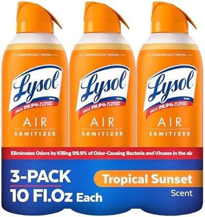 Lysol Air Sanitizer Spray with Bacterial Odor Eliminator for Home & Office, Sanitizing Air Spray, Air Freshener Alternative, Tropical Sunset Scent, 10 oz (Pack of 3)