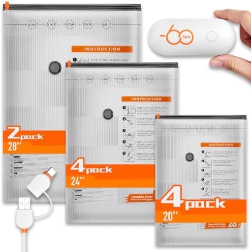 10 Combo Vacuum Seal Bags for Clothing Travel with USB/Type-C Pump