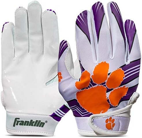 Franklin Sports Clemson Tigers Youth College Football Receiver Gloves - Receiver Gloves for Kids - NCAA Team Logos and Silicone Palm - Youth S/XS Pair