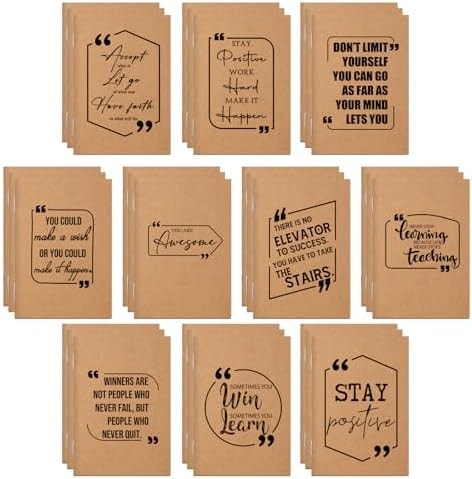 Fulmoon 30 Pcs Mini Notebook Bulk, Small Motivational Notepad, Brown