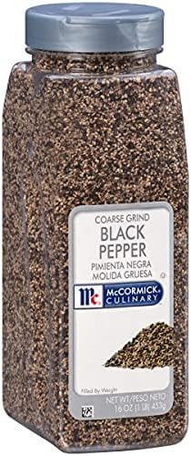 McCormick Culinary Coarse Grind Black Pepper, 16 oz - One 16 Ounce Container of Coarse Ground Black Pepper Sourced for Chefs for Sharp, Woody Flavors for Grilling and Cooking