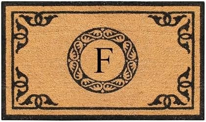 A1HC Natural Coir Monogrammed Doormat for Outside Entrance, Anti-Shed Treated Mats, Heavy Duty Durable EntryMat, Easy to Clean Front Door Mat - F, 24" X 39"