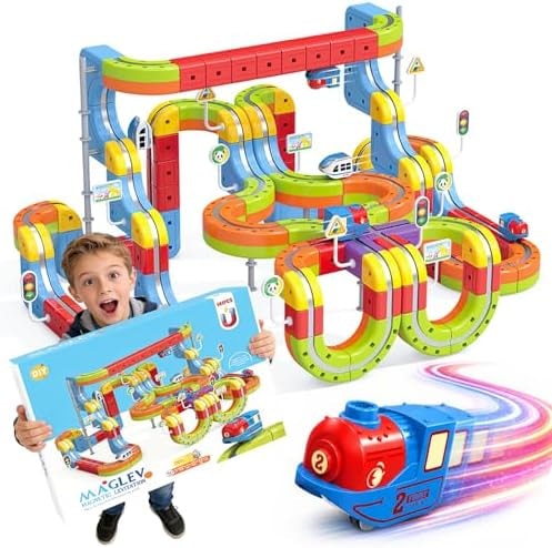 141 PCS klick Rail Electric Train Set withRacer 3D Train, Cube Track & Anti-Gravity Car, STEM Educational Toy forKids (Ages 3-8), Flexible Race Track forBoys & Girls
