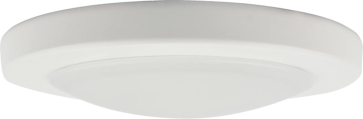 Design House 588160 Paxton Modern Integrated LED Disk Light Indoor/Outdoor Ceiling Flush Mount Dimmable with White Lens Shade for Bathroom Entryway Living Room, White, Satin Nickel