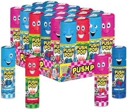 Push Pop Candy Lollipops - Individually Wrapped Variety Candy Party Pack - 24 Count Lollipops in Assorted Fruity Flavors - Fun Candy for Gifts, Celebrations, Party Favors, Gift Baskets, & Birthdays