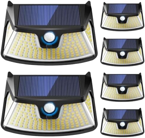 152LED Solar Motion Light Outdoor, 850LM Super Bright 3-Mode Motion Sensor Light, IP65 Waterproof, 270° Wide-Angle Security Light, Solar Powered Flood Lamp for Garden, Wall, Fence, and Garage (6 Pack)
