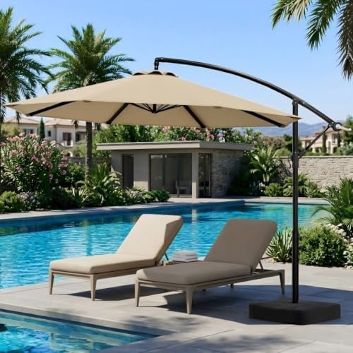 OLILAWN 10FT Cantilever Offset Outdoor Patio Umbrella with Base Included
