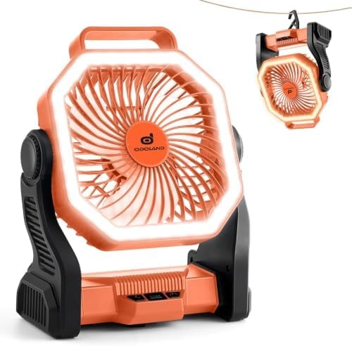 Odoland Portable Rechargeable Fan, 20000mAh Camping Fan with LED Lantern