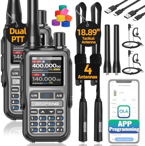 Baofeng Radio UV-5R Mini Ham Radio Handheld Long Range Two Way Radio NOAA Weather Radio Rechargeable Walkie Talkies Dual PTT APP Programming Copy Frequency 999CH with Tactical Antenna Survival Radio