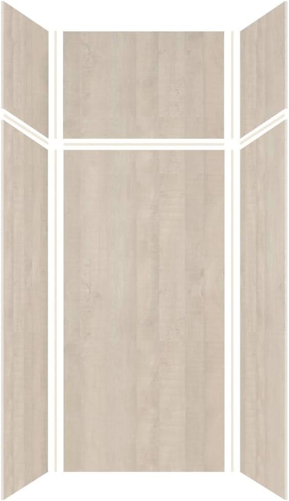 Transolid EWKX363696-45 Expressions 6-Panel Shower Wall Kit with Extension, 36-in L x 36-in W x 96-in H, Bleached Oak