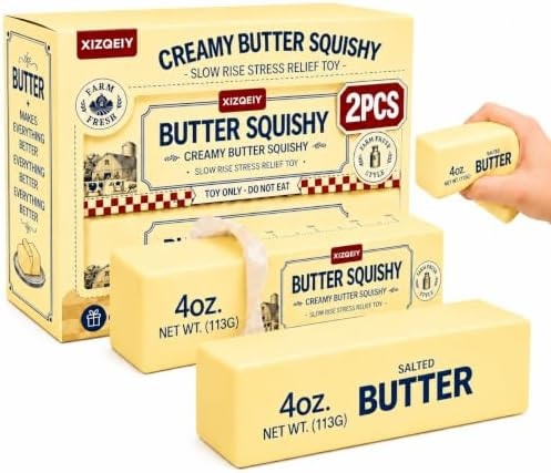 2 PCS Butter Squishy, Slow Rising Butter Squishy Toy, Soft PU Foam Food Fidget Toy for Adults, Sensory Stress Relief Squishy Butter Stick for Office, Home & Study