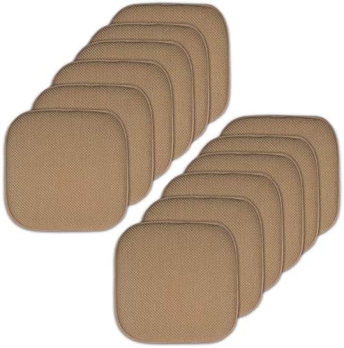 Sweet Home Collection Memory Foam Chair Cushion Honeycomb Pattern Solid Color Slip Non Skid Rubber Back Ultimate Comfort and Softness Rounded Square 16" x 16" Seat Cover, 12 Pack, Taupe