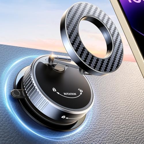 Viccux 2026 Upgraded Vacuum Magnetic Phone Holder for Car [89LB Vacuum Suction+2400GF Strong Magnetic] 360° Adjustable Car Phone Holder for MagSafe,Dashboard Suction Cup Phone Mount for iPhone 17/16