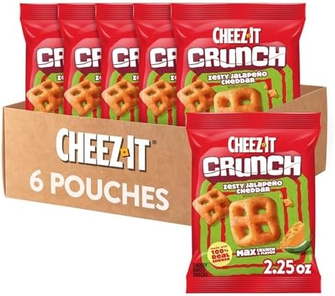 Cheez-It Crunch Cheesy Baked Snacks, Zesty Jalapeno Cheddar (6 Pouches)