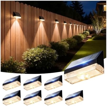 VOLISUN Fence Lights Solar Powered 8 Pack, Dusk to Dawn Solar Fence Lights Outdoor Waterproof with Warm White LED Spot Lens, Solar Light for Fence, Yard, Wall, Backyard, Railing, Deck, and Patio