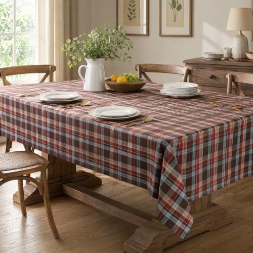 UWWGKK 55x86 Inch Plaid Tablecloth Rectangle Woven Checkered Table Cover