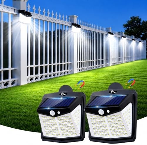 128 LED Magnetic Solar Lights Outdoor, Motion Sensor, 2 Pack